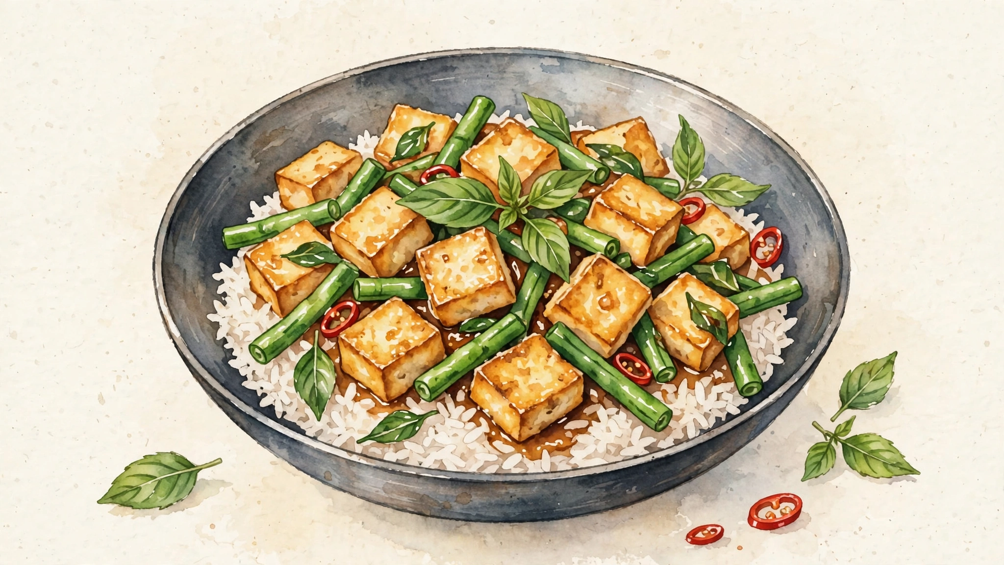 Thai Basil Tofu and Green Bean Stir-Fry
